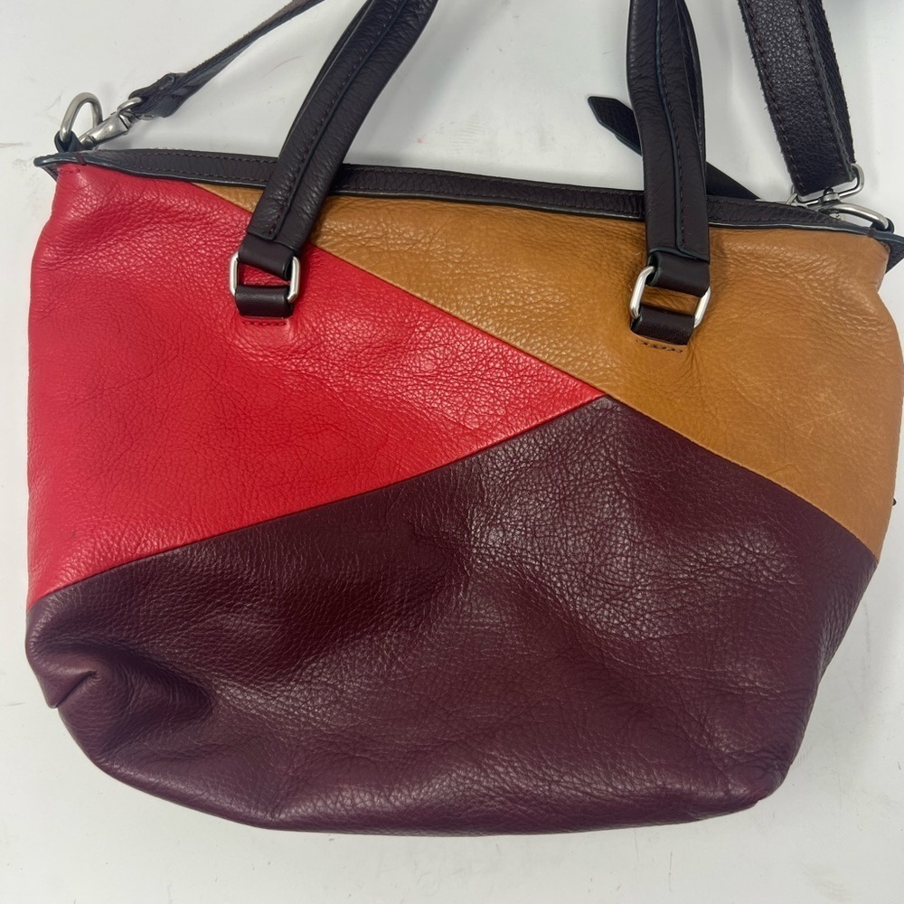 Fossil Patchwork  Multicolor Leather Zipper Pocket Satchel Crossbody Bag - Picture 3 of 15